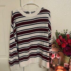 H&M Burgundy and White Striped Sweater